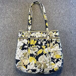 Vera Bradley Tote Handbag DOGWOOD Quilted Fabric Purse Floral Print Yellow Black